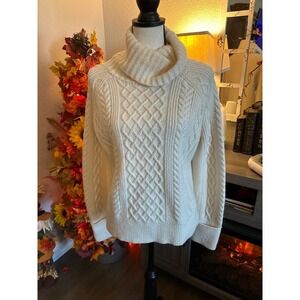 Madewell Cream Cable Knit Turtleneck Sweater